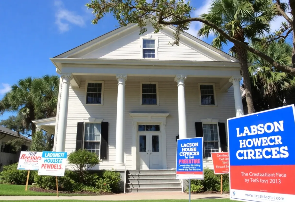 The historic Jackson House in Tampa with a preservation banner.
