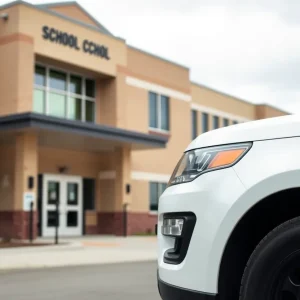 Exterior view of Leto High School with police presence