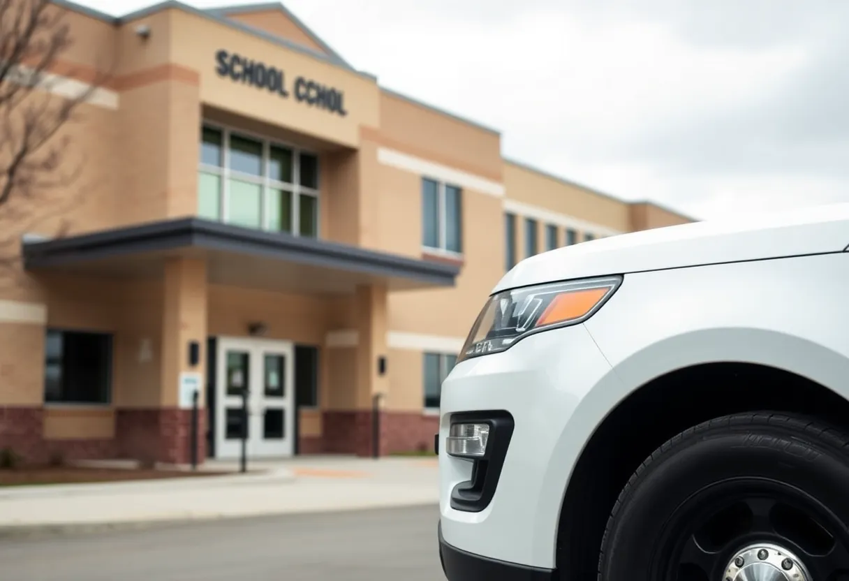 Exterior view of Leto High School with police presence