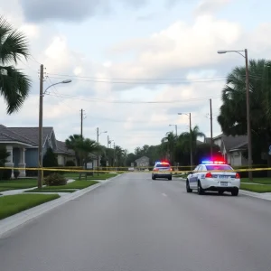 Police car at the scene of a homicide investigation in Lutz, Florida