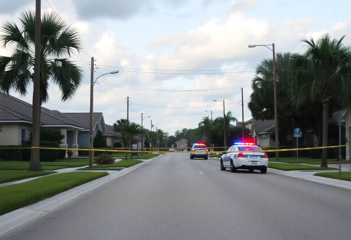 Police car at the scene of a homicide investigation in Lutz, Florida