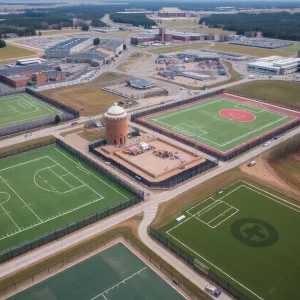 Aerial view of MacDill Air Force Base showing sports fields