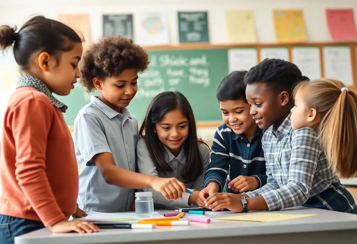 Students collaborating in a diverse private school classroom in Tampa.