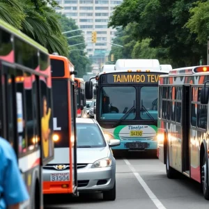 Public buses in Tampa with passengers boarding