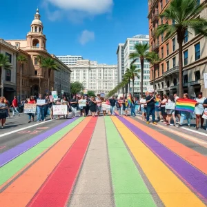 Protesters at Rainbow Crosswalk