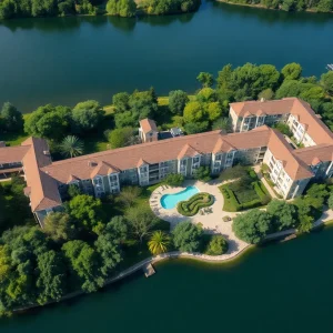 Aerial view of Serenity Lake apartment complex in Tampa, Florida