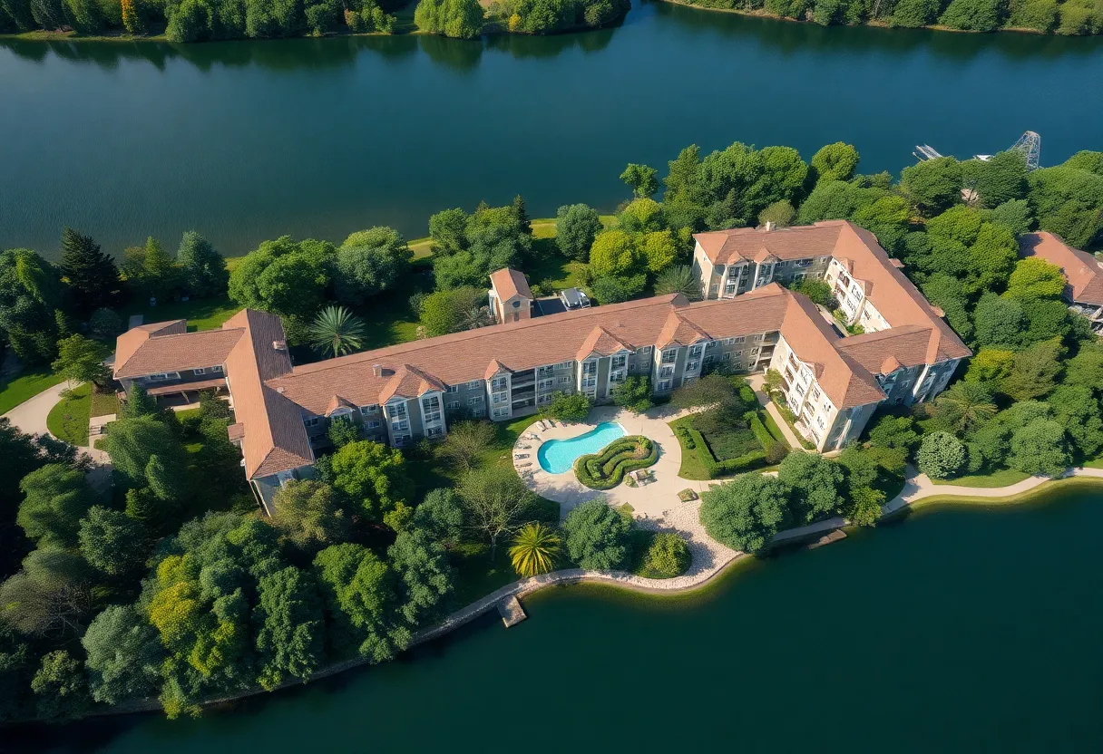 Aerial view of Serenity Lake apartment complex in Tampa, Florida
