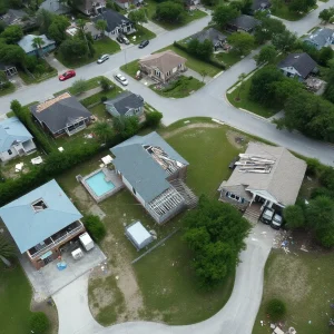 Aerial photograph of Shore Acres neighborhood after Hurricane Helene