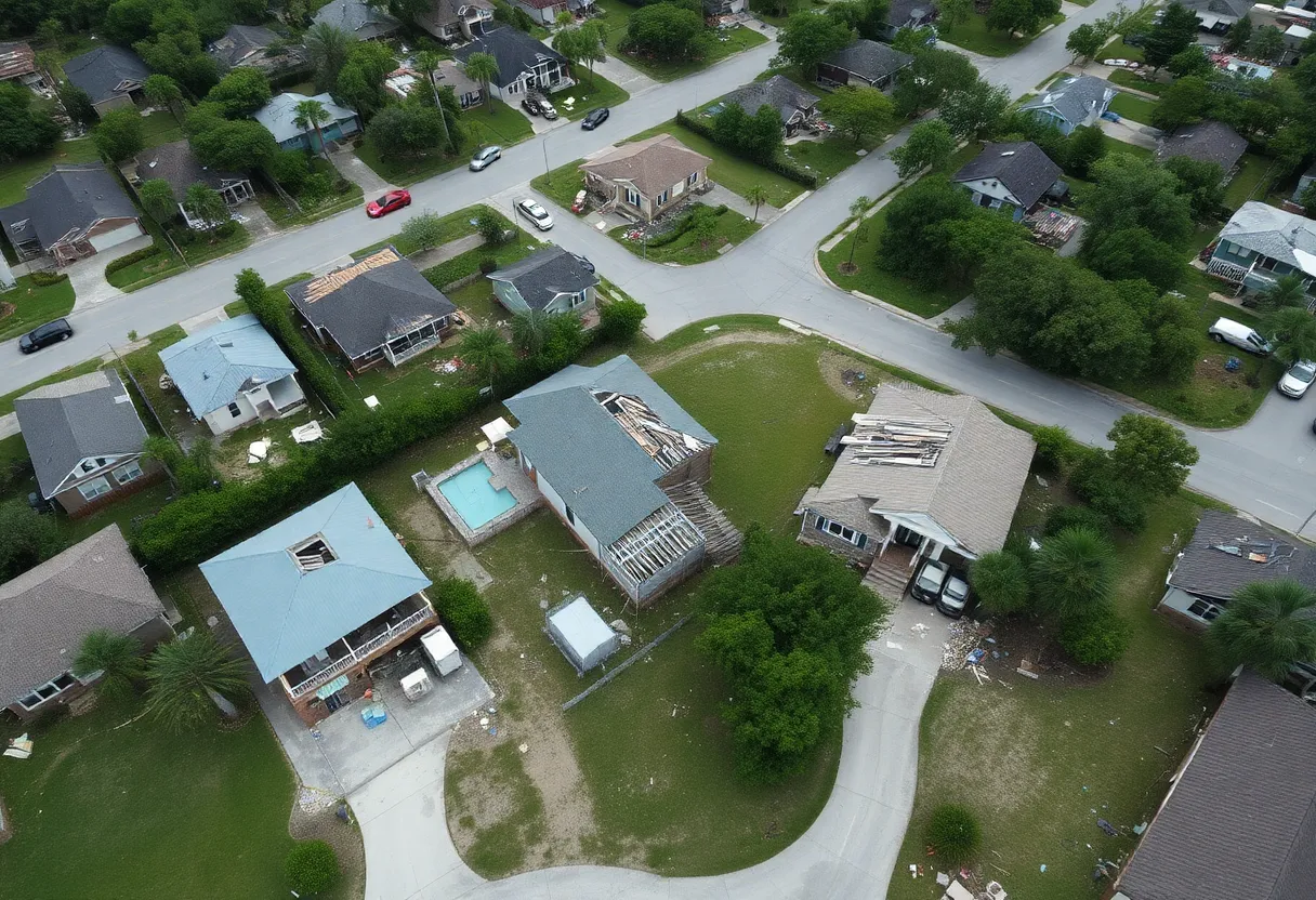 Aerial photograph of Shore Acres neighborhood after Hurricane Helene