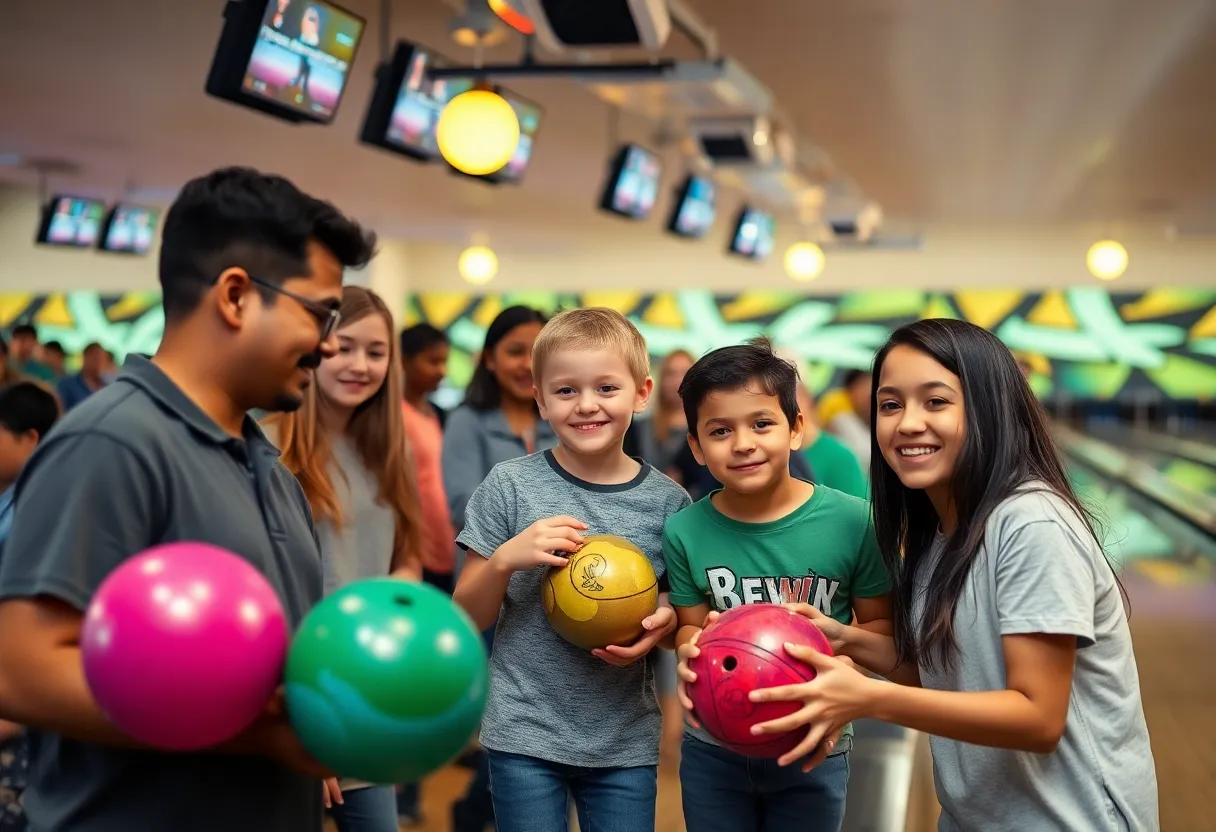 Community members bowling at the Strike Out Child Abuse Bowl-a-Thon event