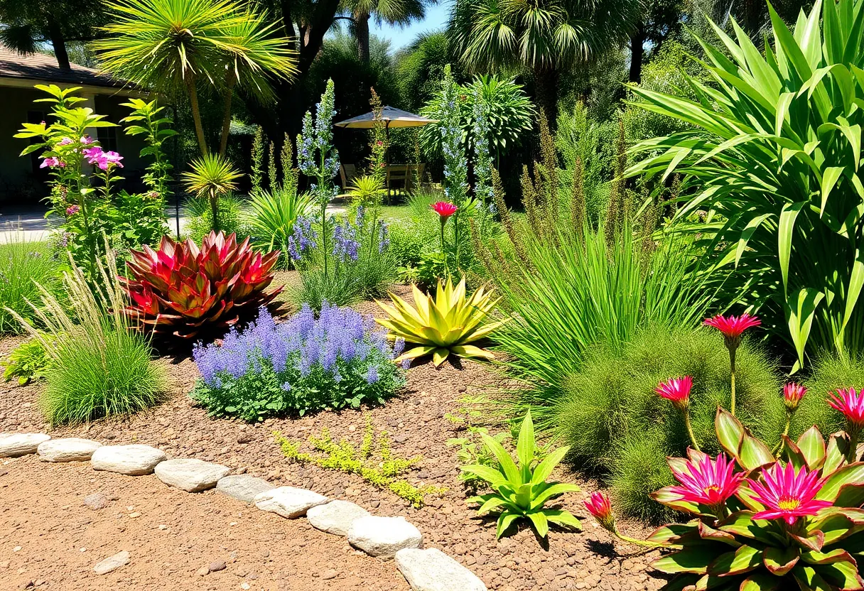A garden demonstrating sustainable landscaping practices with Florida native plants