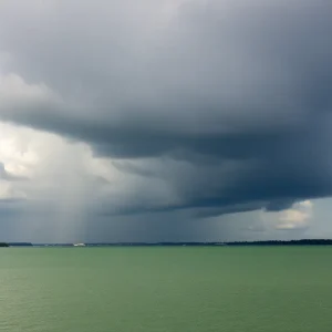 Scenic view of Tampa Bay with threatening storm clouds