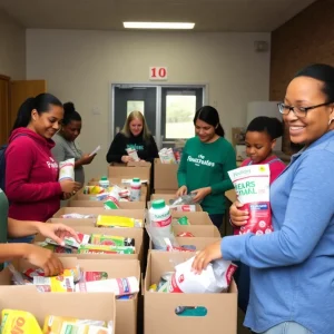 Families receiving food assistance at a school pantry in Tampa Bay