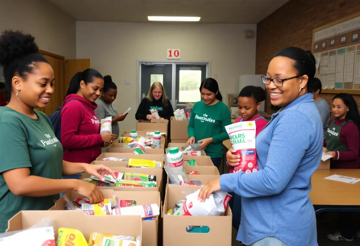 Families receiving food assistance at a school pantry in Tampa Bay
