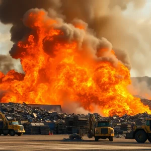 Firefighters combat a large fire at the Liberty Recycle scrapyard in Tampa.