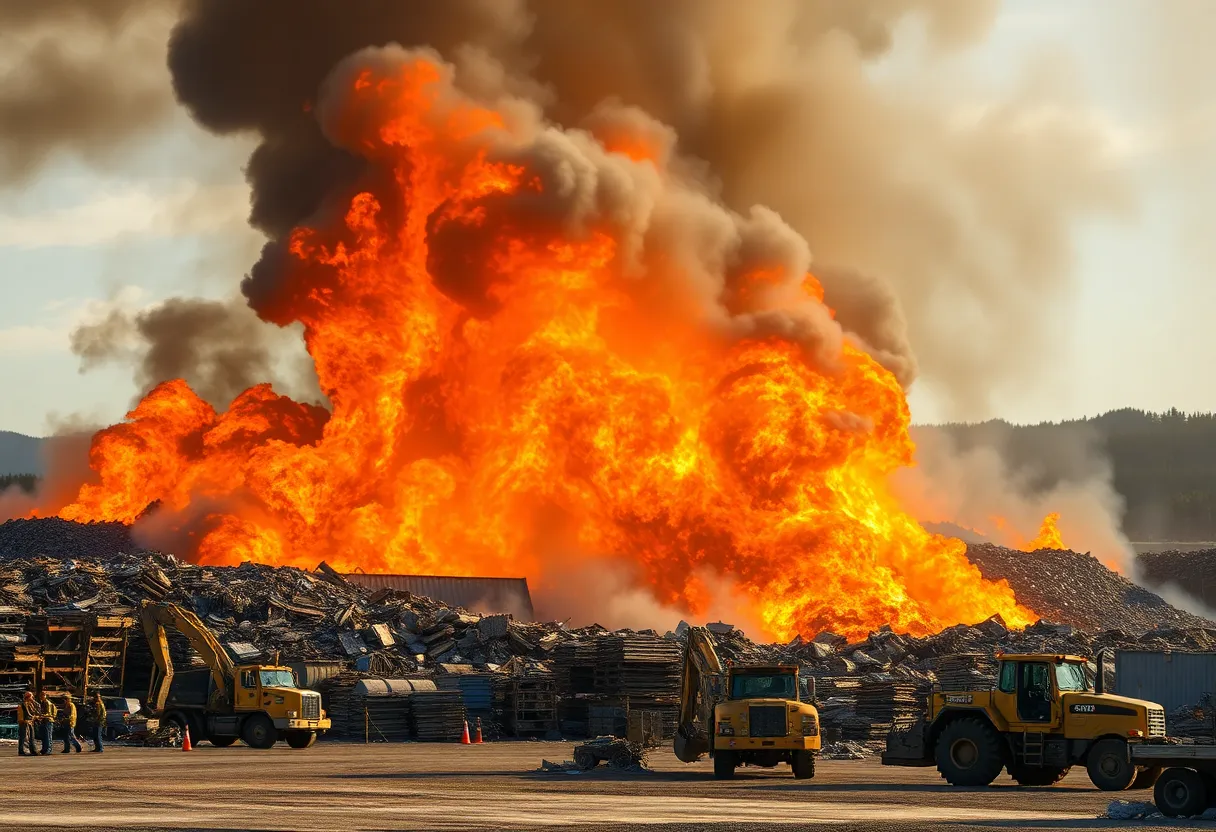 Firefighters combat a large fire at the Liberty Recycle scrapyard in Tampa.