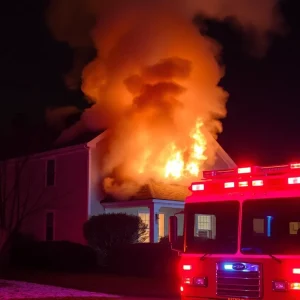 Emergency responders working during a house fire in Tampa