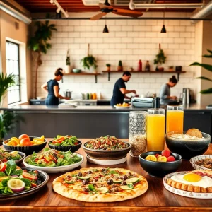 Assortment of gluten-free and vegan dishes in a bright Tampa cafe with separate prep area