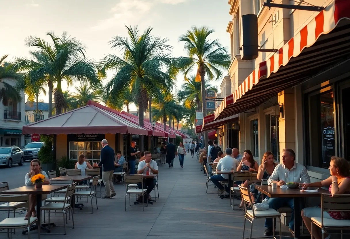 Outdoor view of Tampa restaurants with short lines and diners being seated quickly