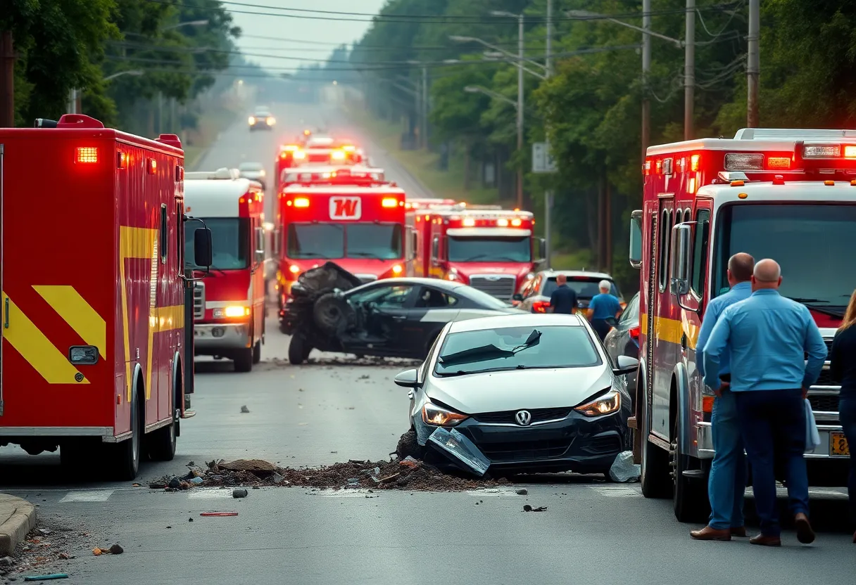 Emergency response vehicles at a vehicle crash site in Tampa