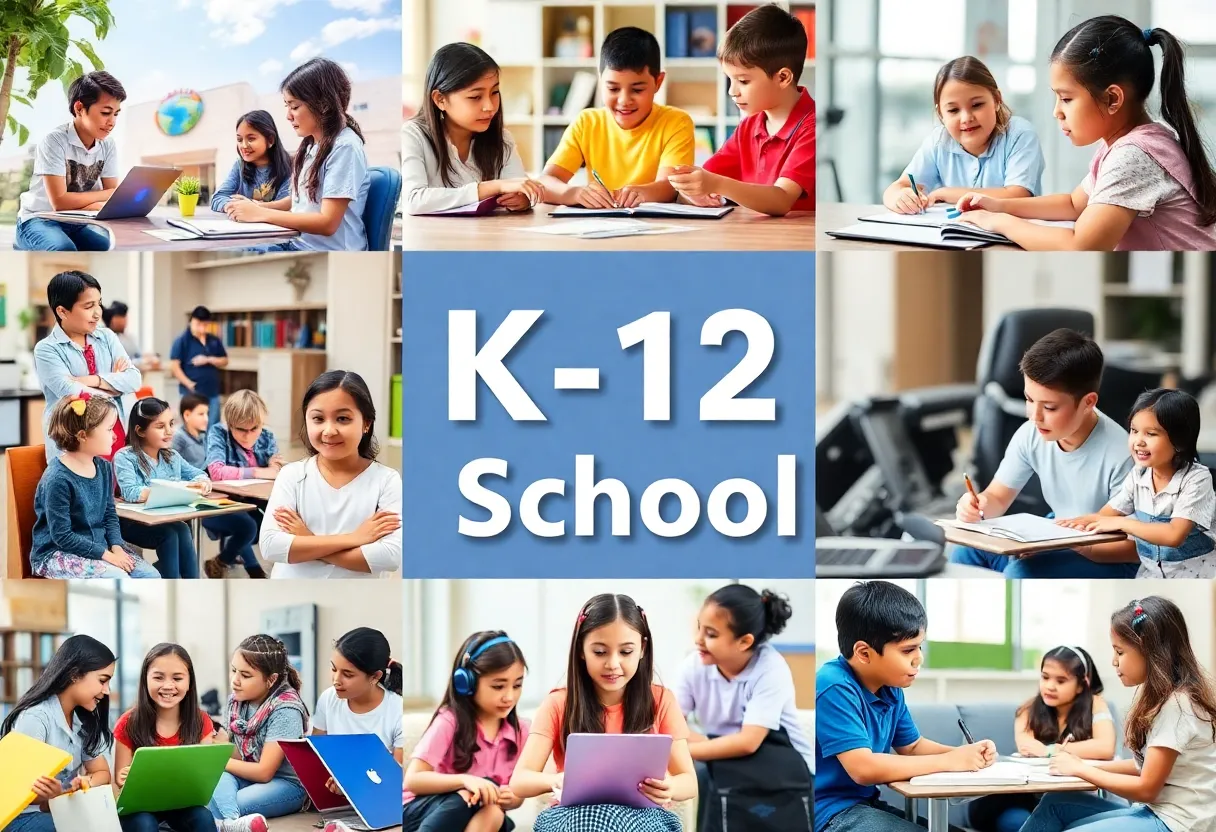 Collage of private K-12 schools in Tampa with students learning.