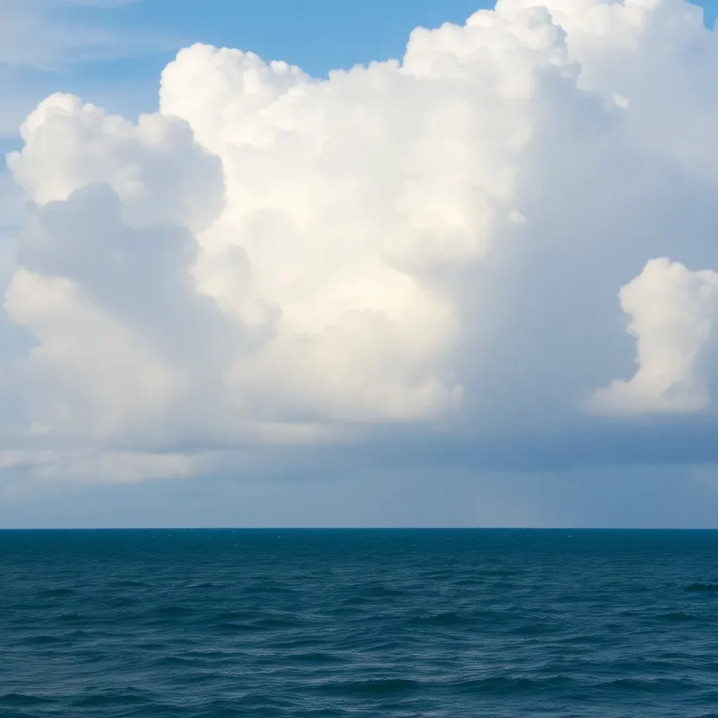 Cloudy sky over the Atlantic showing signs of tropical weather