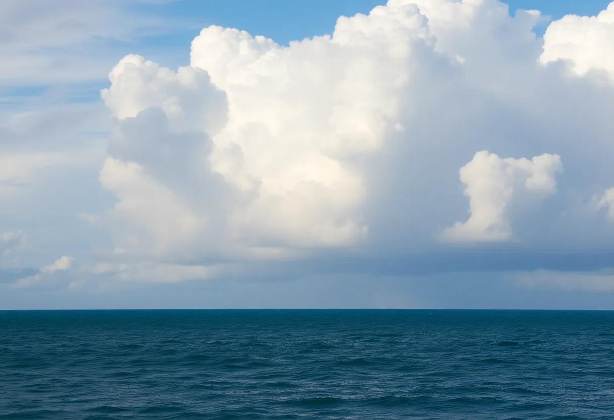 Cloudy sky over the Atlantic showing signs of tropical weather
