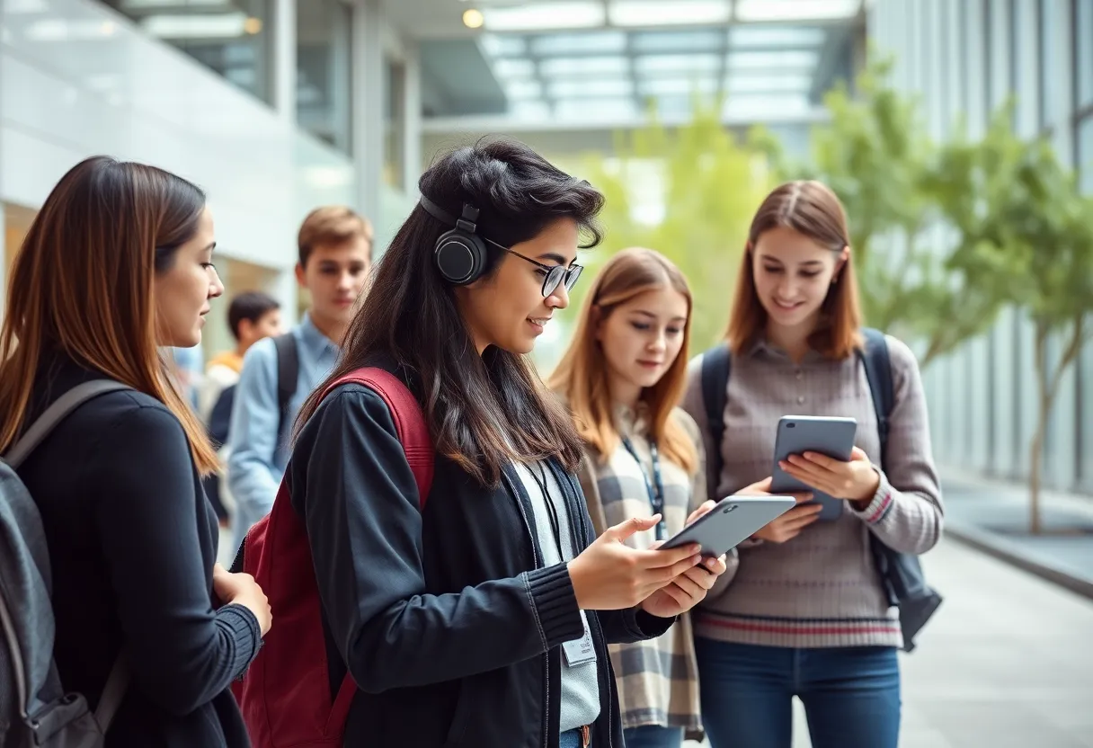 University students studying AI and cybersecurity on campus
