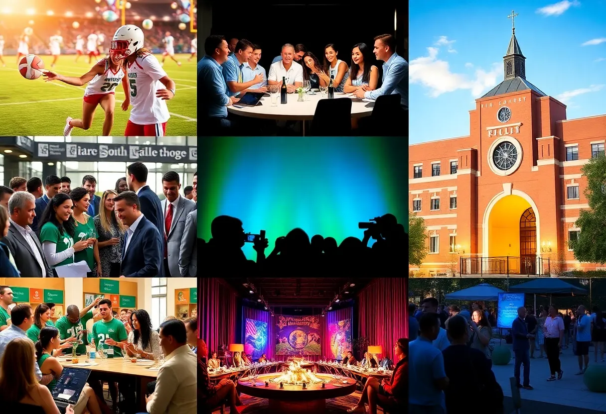 Collage representing sports and hospitality at USF.