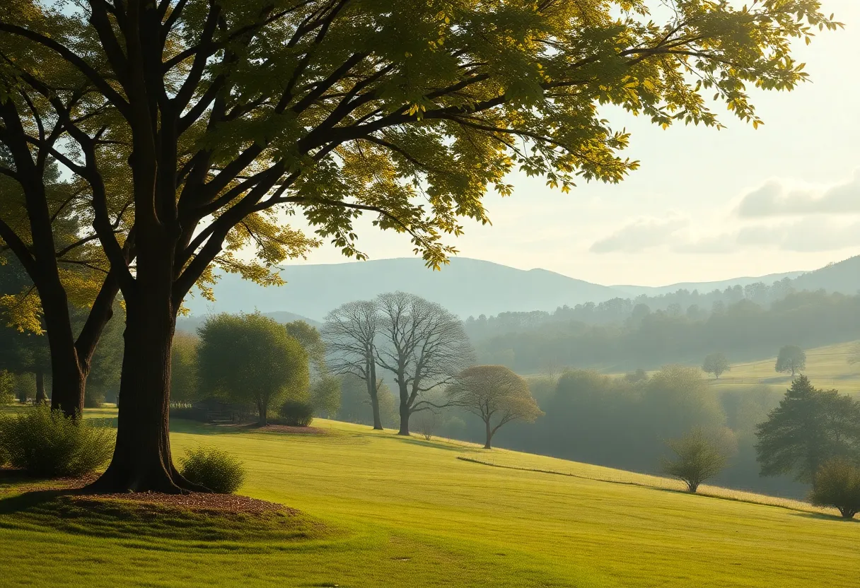 A peaceful community scene representing mental health resources for veterans