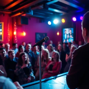 Audience laughing during Andrés Parra's comedy show in Tampa