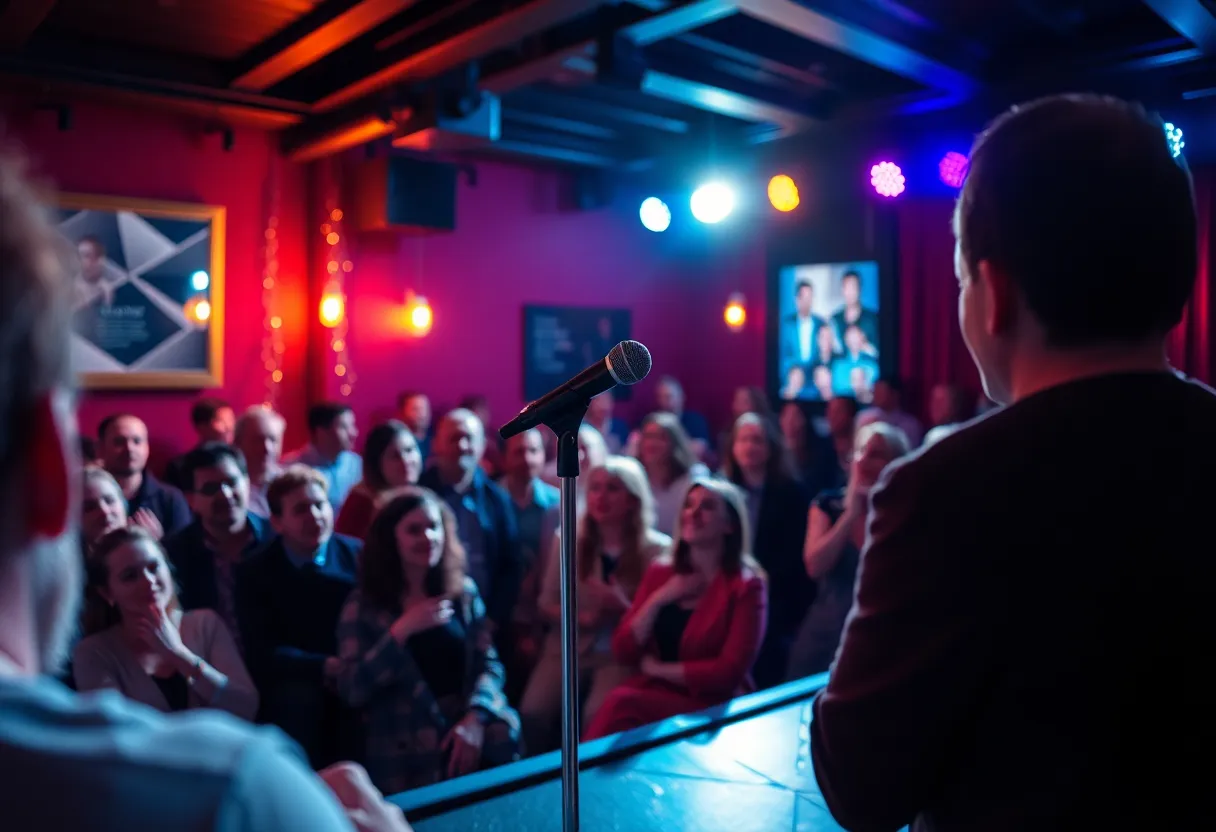 Audience laughing during Andrés Parra's comedy show in Tampa