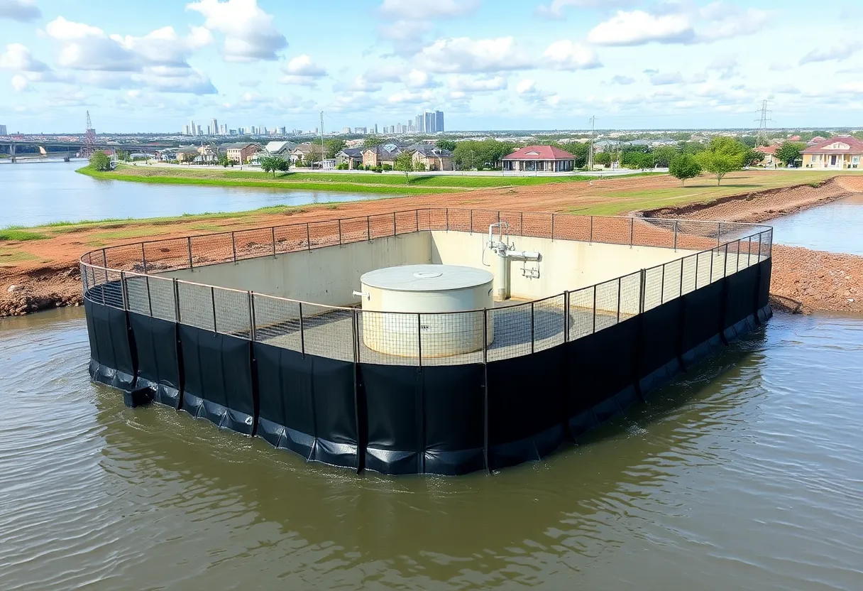 AquaFence protecting wastewater lift station from flood waters