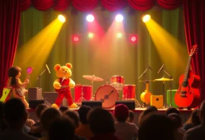 Children enjoying the Blippi Join the Band Tour musical performance with animated instruments