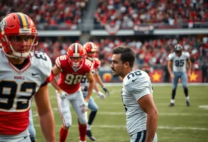 Football players on the field during a game