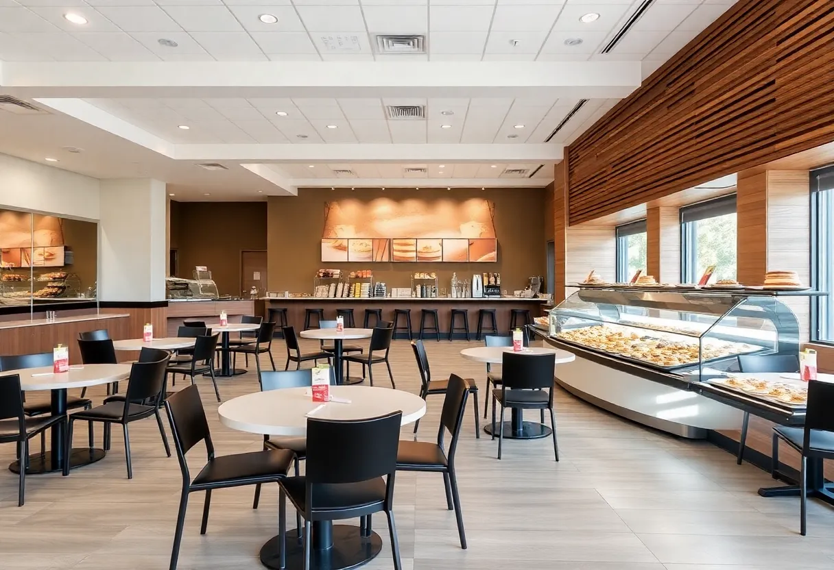 Interior view of a Cheesecake Factory restaurant with dining setups。