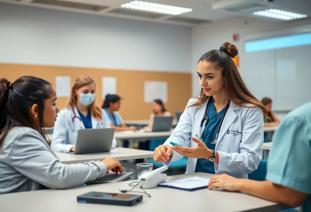 Students engaged in health career training