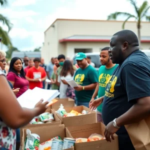 Volunteers at a food bank in Florida helping distribute meals.