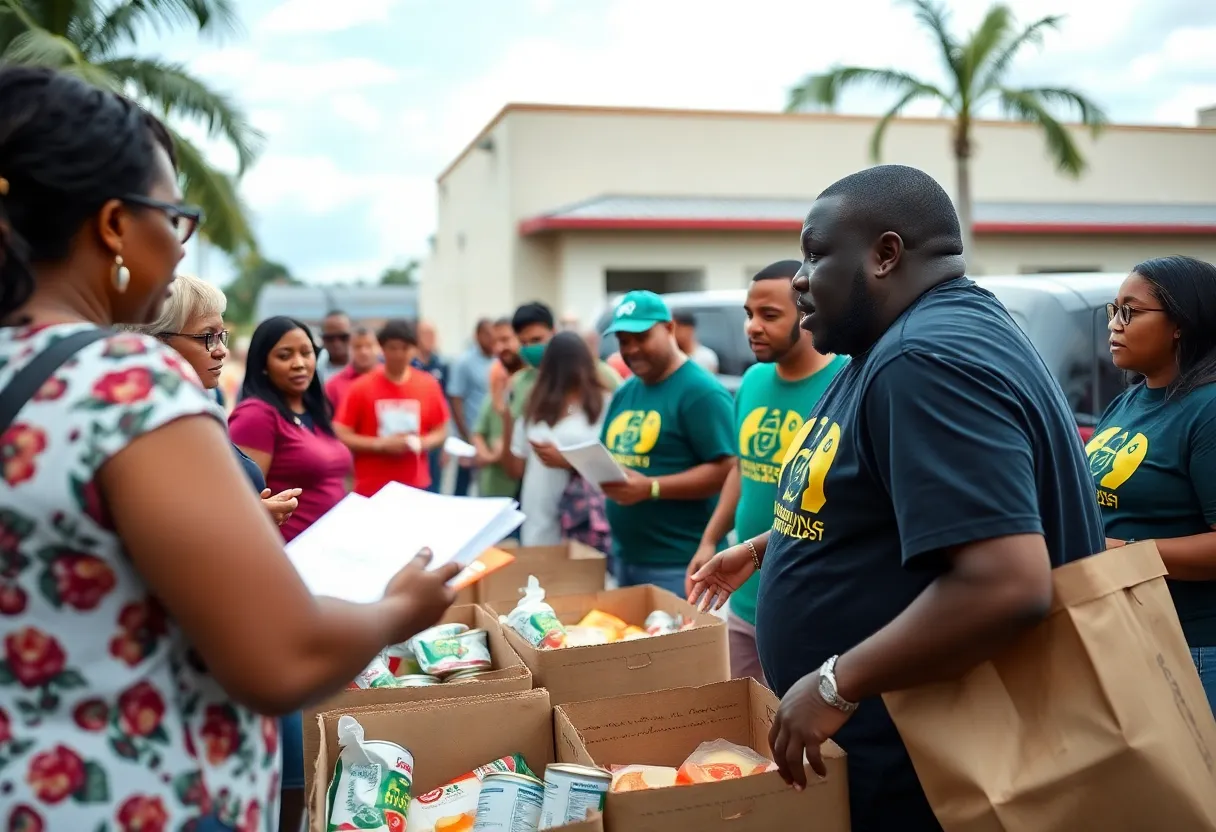 Volunteers at a food bank in Florida helping distribute meals.