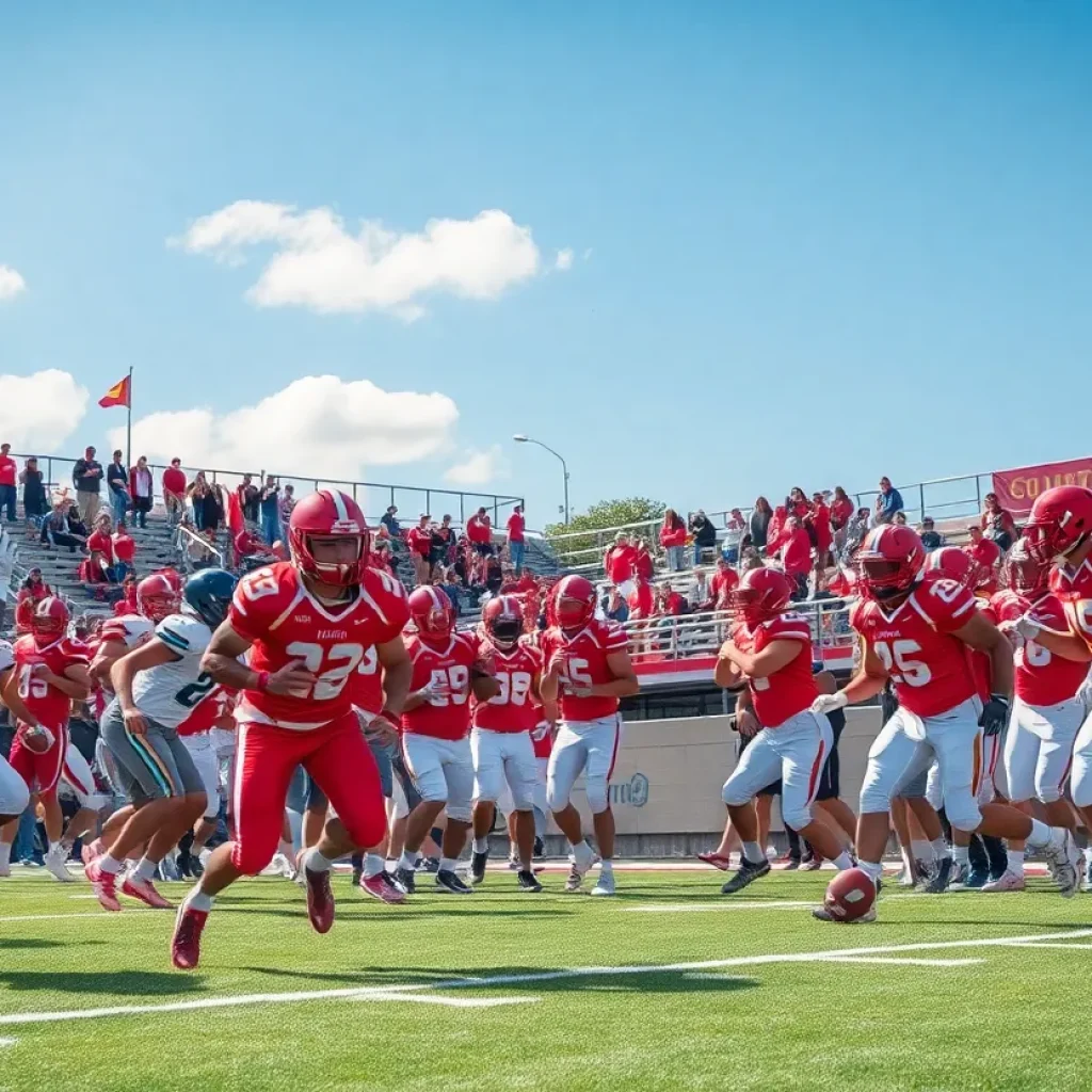 High school football players in action during a game