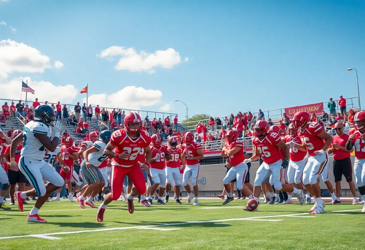 High school football players in action during a game