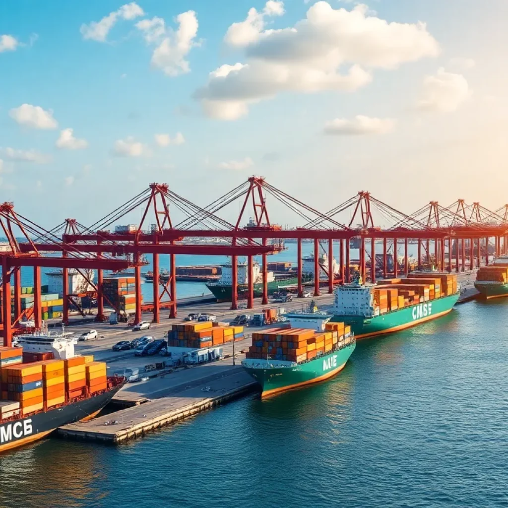 View of Florida ports showcasing container ships and logistics operations