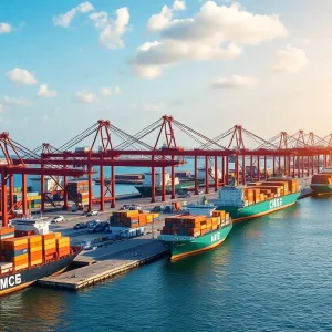 View of Florida ports showcasing container ships and logistics operations