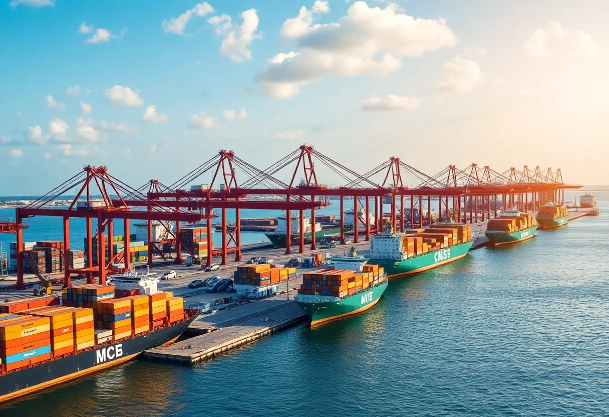View of Florida ports showcasing container ships and logistics operations