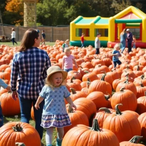 Families enjoying Gallagher's Pumpkin Patch during fall.