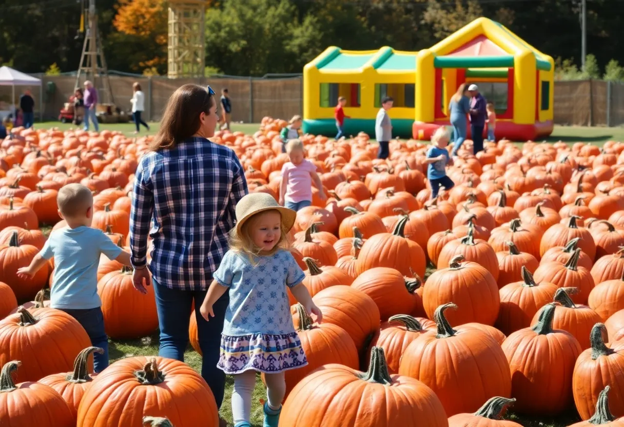 Families enjoying Gallagher's Pumpkin Patch during fall.