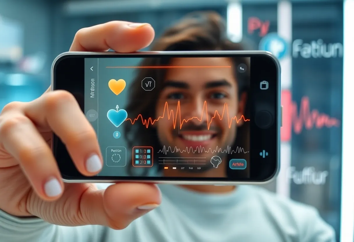 User monitoring health with a mobile app interface through a selfie