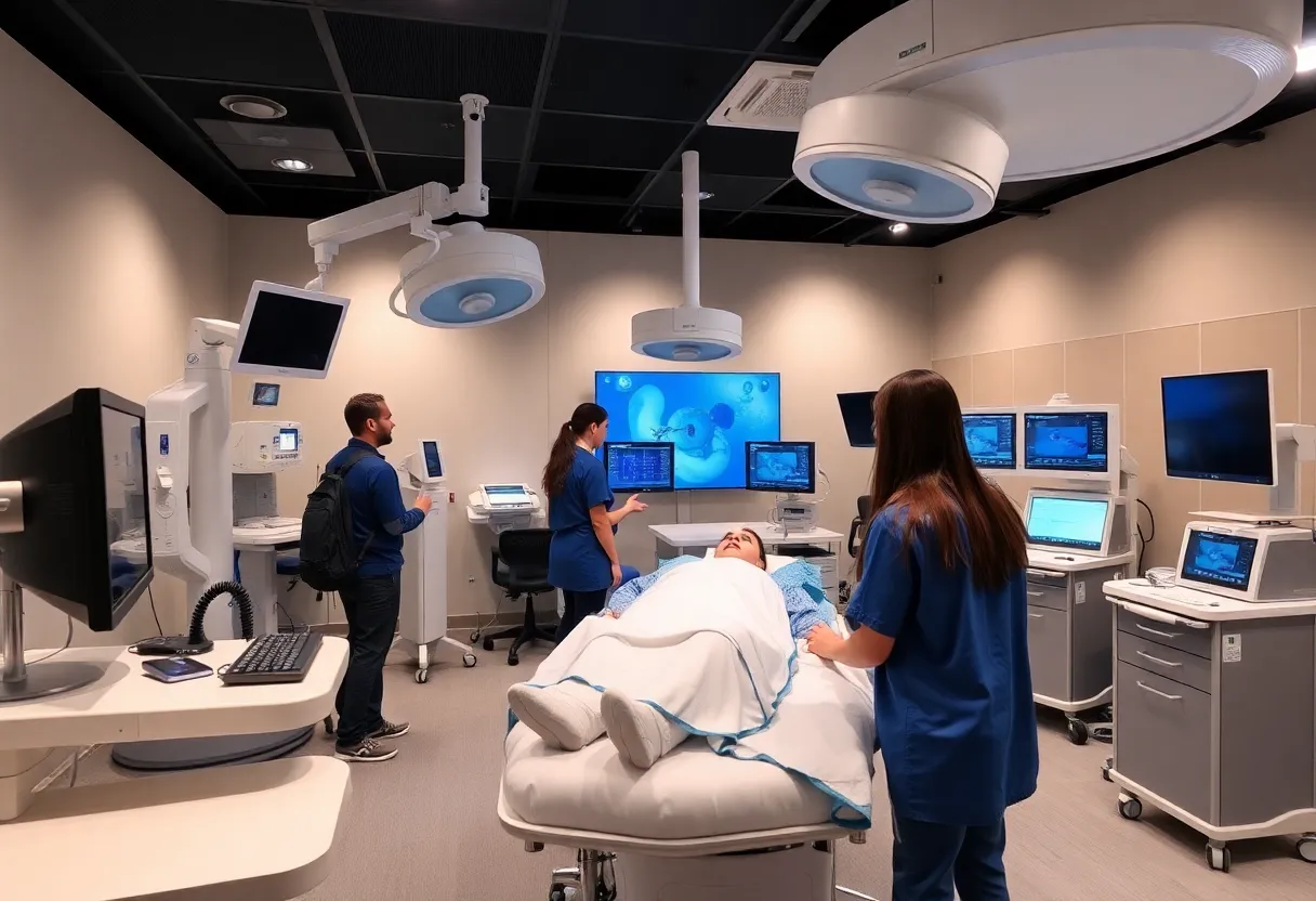 Students involved in healthcare simulation training at a university.