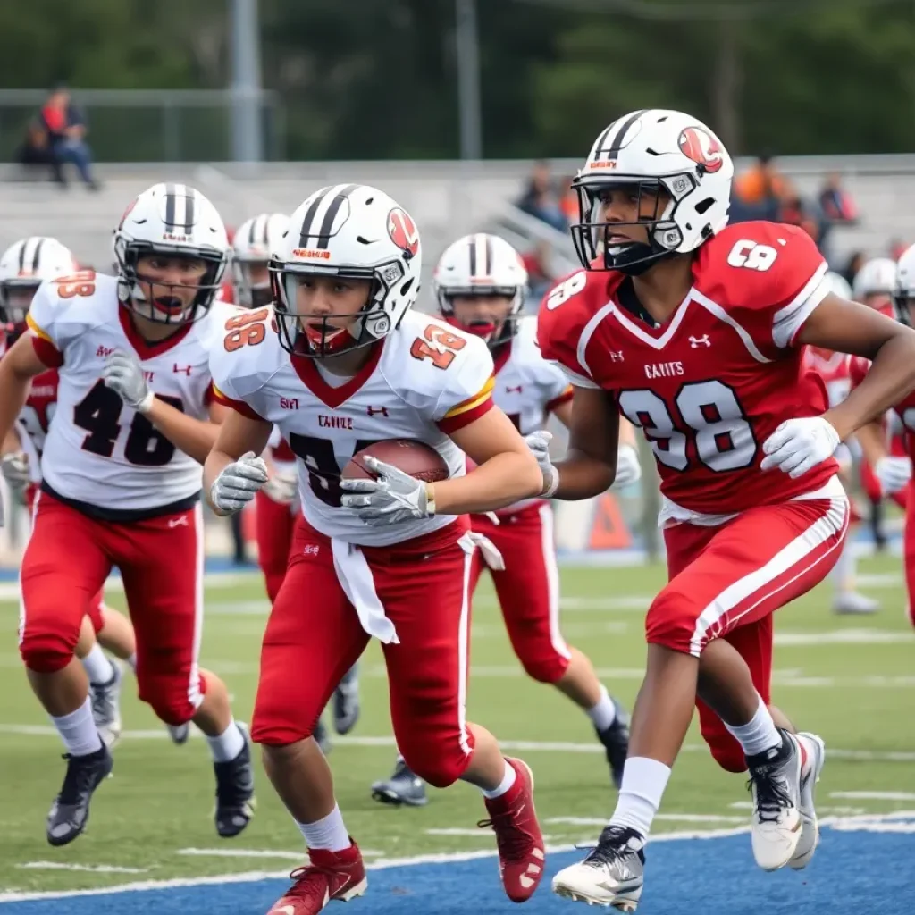 High school football players competing in a Florida game
