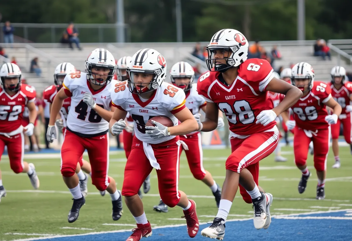High school football players competing in a Florida game